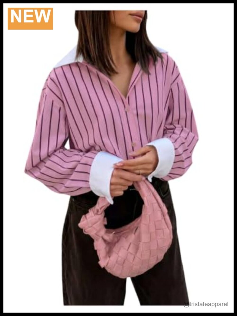 Women's Striped Oversized Long Sleeve Button Down Shirt Office Blouse Top